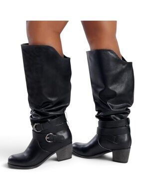 JOURNEE LATE HEELED BOOTS WIDE CALF BOOTS Slouchy Silhouette Buckle Accent NWOT